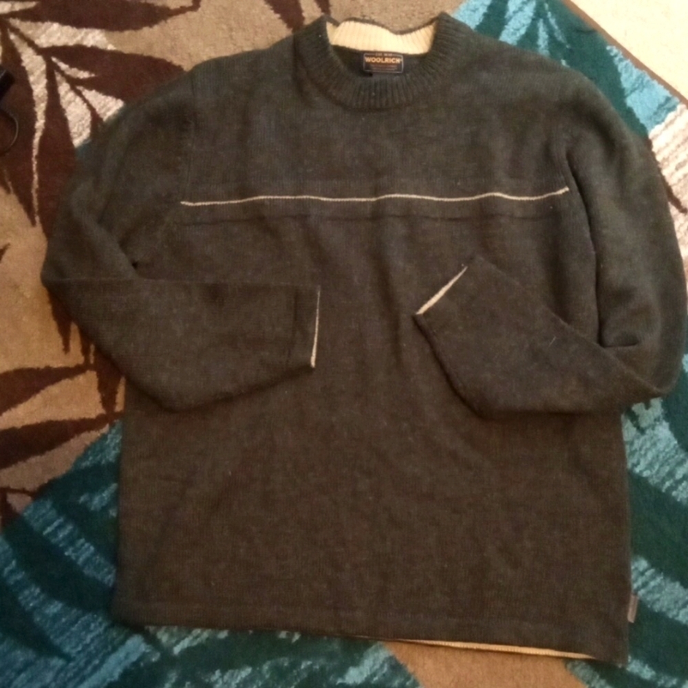 Woolrich Men's Forest Green Crewneck Sweater 100% Wool Winter Outdoors - Picture 5 of 11